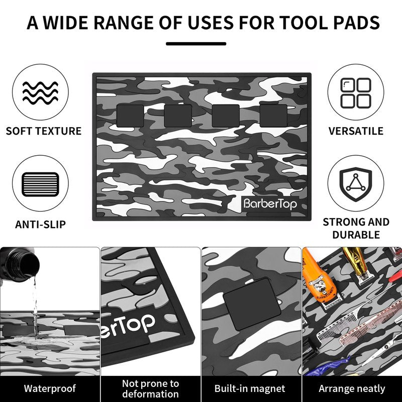Barber Magnetic Mats,Anti-Slip Flexible Rubber Scissors Salon Mat,11.8Wx17.7L Tools Countertop Silicone Heat Resistant Styling Tools Magnetic Organizer Mat Magnetic Hair Clippers Mat (Black)