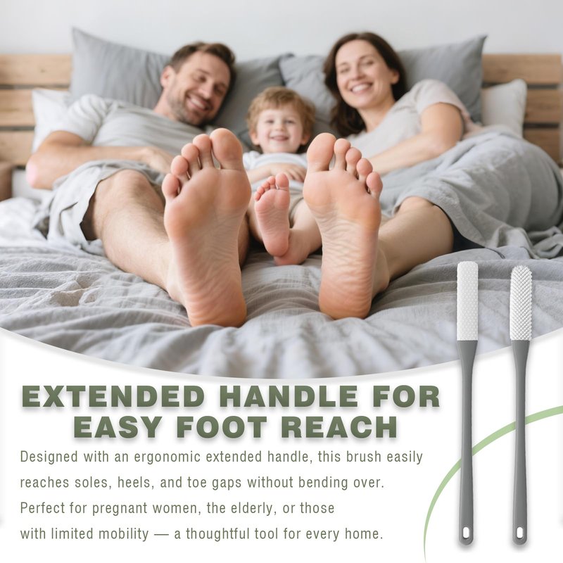 2-Pack Toe Cleaning Brush with Long Handle – Foot Scrubber & Exfoliating Anti-Itch Brush for Seniors, Pregnant Women, Men & Women (Grey)
