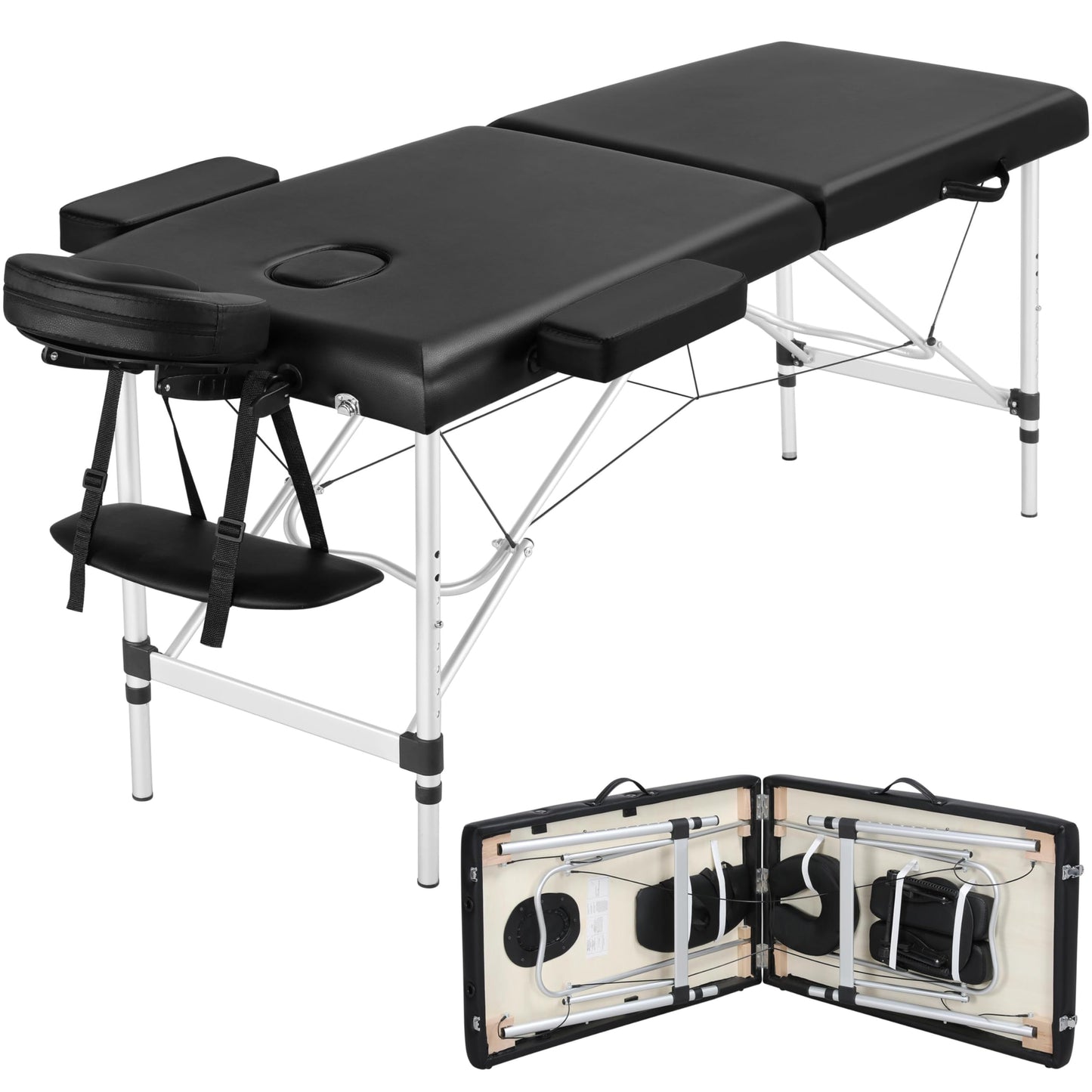 Yaheetech Massage Tables Portable Massage Bed Aluminium Height Adjustable Facial Salon Tattoo Bed with Non-Woven Bag, 22 inch Width Black