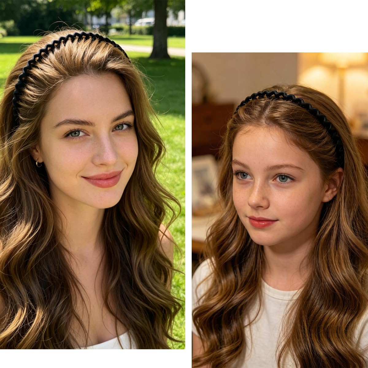 Springtime Wave Plastic Headbands for Women Girls, Flexible Comb Non-slip Hair Bands, Thin Zigzag Hair Accessories in Brown Beige Black Burgundy, Fashion Headwear for Women 6 pack