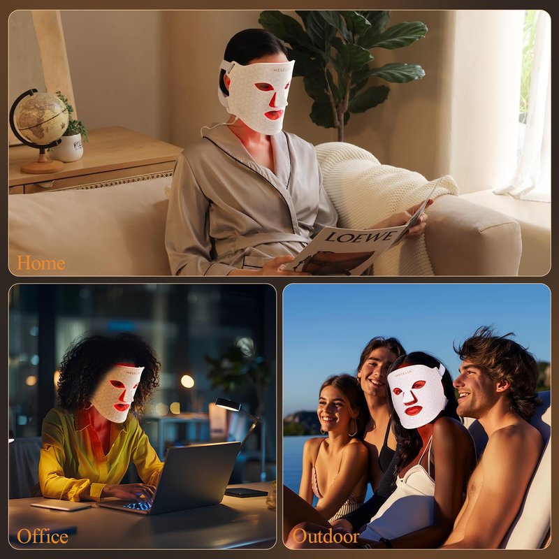LED Light Therapy Facial Mask - 7 Color Skin Rejuvenation for Wrinkle Reduction | Infrared Treatment (White)