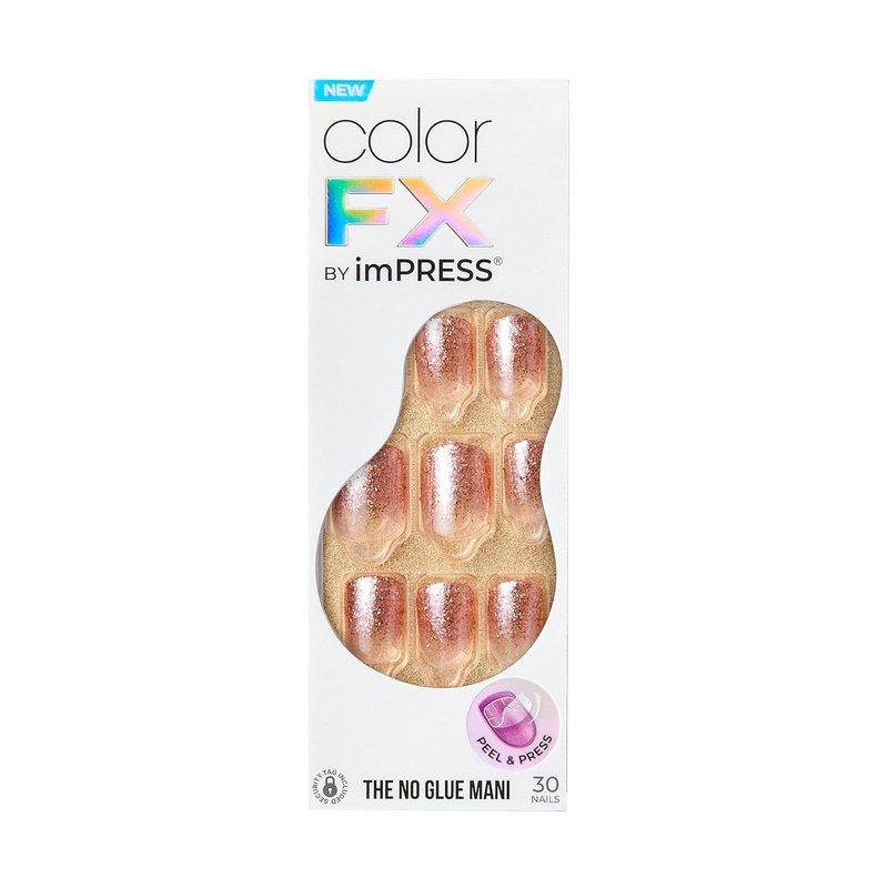 Kiss Impress No Glue Press-On Nails - Color FX 'Dimension' | Short Squoval Shape, 30 Nails & Accessories