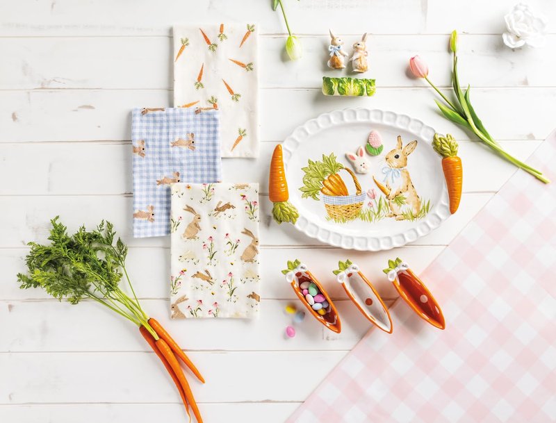 Mud Pie Easter Embroidered Carrots Towel