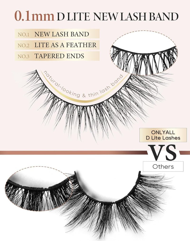 Onlyall Natural Lashes - Wispy False Eyelashes for a Soft, Fluffy Look | 7 Pairs, 6-13MM