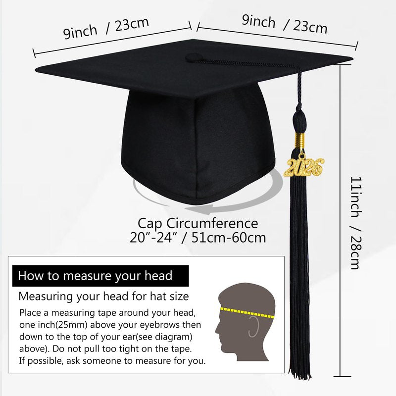 GraduationMall Unisex Adult Matte Graduation Cap with 2026 Tassel Black