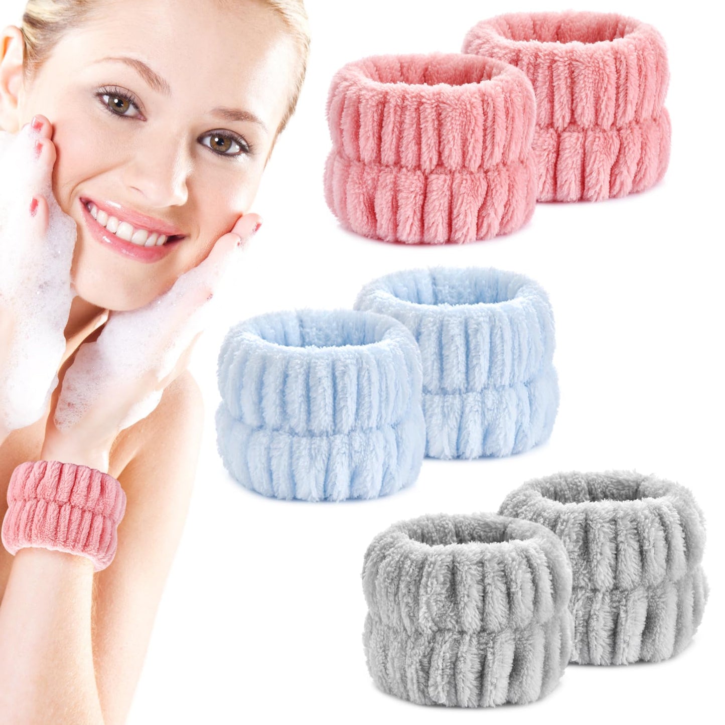 Wykodra 6pcs Wrist Bands for Washing Face, Absorbent Face Wash Wristbands, Arm Water Guards, Microfiber Spa Wash Band for Girls Prevent Water from Spilling Down Your Arms