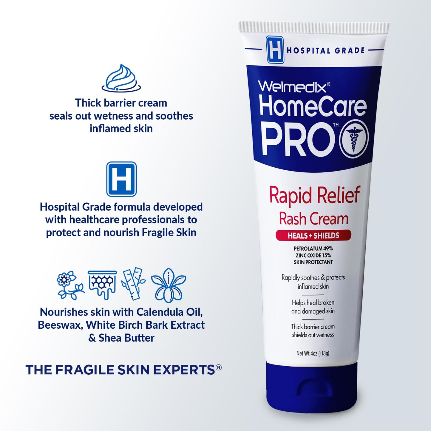 Welmedix Adult Diaper Rash Cream - Zinc Oxide Cream & Moisturizing Skin Barrier Cream, Maximum Strength Diaper Rash Cream for Adults, Skin Protection Ointment - 4oz, Pack of 3