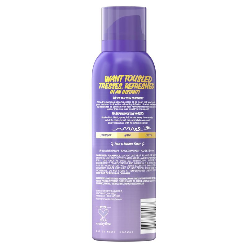 Aussie Instant Texture Dry Shampoo, Clean Texture, Talc-Free, Butane-Free, for Straight, Wavy and Curly Hair, 4.9oz