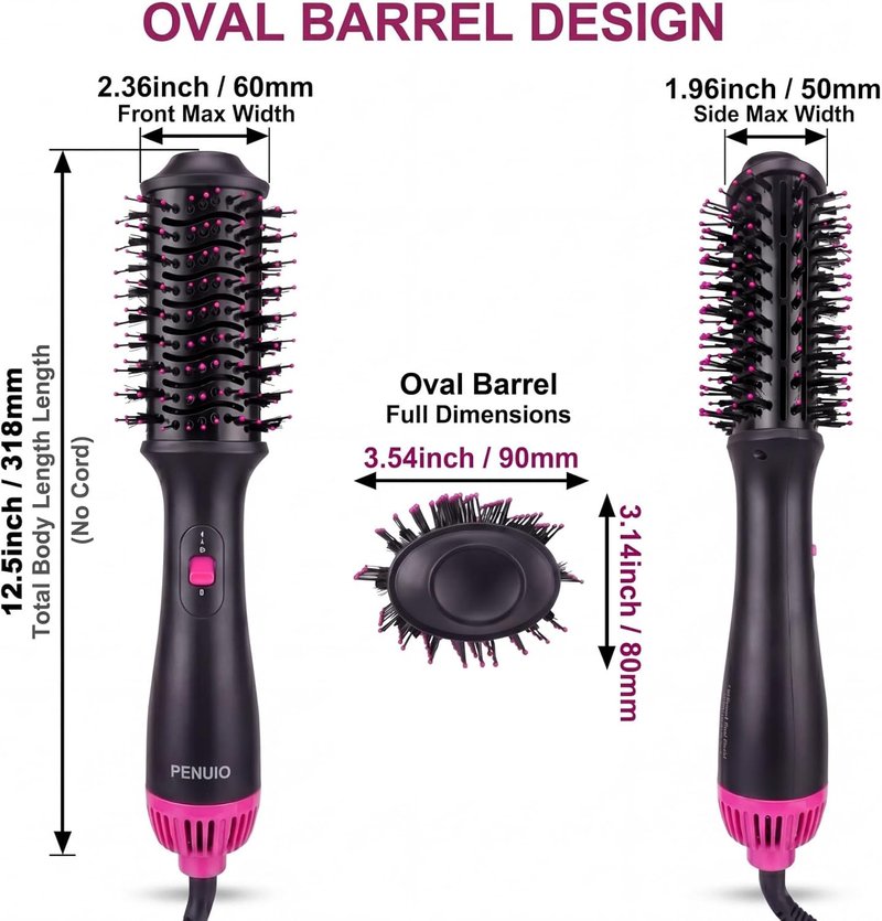 Hair Dryer Brush - 4-in-1 Hot Air Styler & Volumizer | Ionic Oval Barrel for Medium & Long Hair