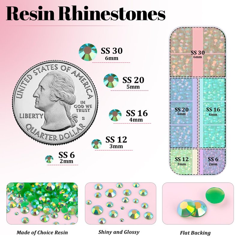 Resin Rhinestones for Crafting with 3Pcs 10ml B7000 Jewelry Glue, 2 Boxes Dark Green AB Flatback Gems Crystals Diamond for Bedazzling Crafts DIY Nail Art Makeup,Gems for Clothing Tumblers Shoes