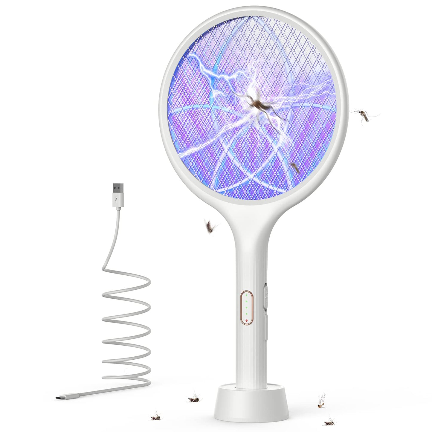 YISSVIC Electric Fly Swatter 4000V Bug Zapper Racket Dual Modes Mosquito Killer with Purple Mosquito Light Rechargeable for Indoor Home Office Backyard Patio Camping (2, White)