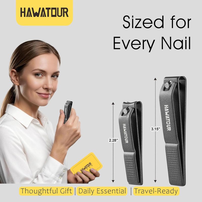 Premium Nail Clippers Set - 420J2 Stainless Steel Fingernail & Toenail Clippers with Ergonomic Grip | Gray Tin Case
