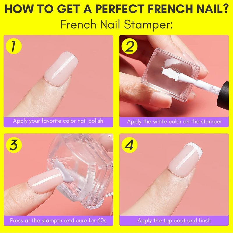 Makartt 12 PCS French Nail Art Stamper Kit,2 PCS Jelly Nail Stamper 4 PCS Silicone Replaceable Stamper Head and 6 Sheets French Manicure Edge Auxiliary Nail Guide Stickers For Gel Polish Design