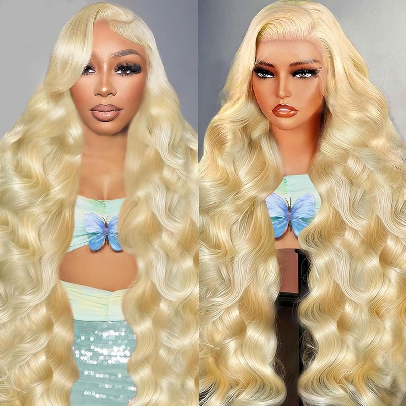 Skiennix 32-Inch 613 Lace Front Wig - 200 Density Blonde Body Wave with HD Transparent Lace | Pre-Plucked 10A Quality
