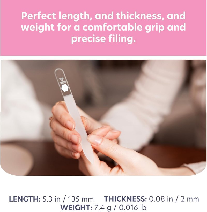 Czech Glass Nail Files - Durable Crystal Nail Filer for Natural Nails | Clear, Handcrafted, 1Pc
