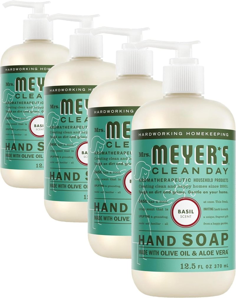 Mrs. Meyer's Clean Day Hand Soap - Basil Scent | 12.5 Fl Oz Bottle (Pack of 4)