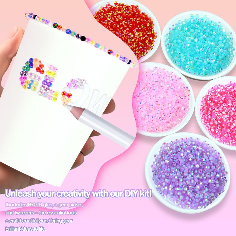 40000+Pcs Resin Jelly Rhinestones for Bedazzling, 3mm Multicolor Flat Back Gems Bedazzler Kit with 3Pcs 10ml B7000 Jewelry Glue, Colorful Bulk Jewels for Book Shoes Crafts Tumblers Nail Art DIY