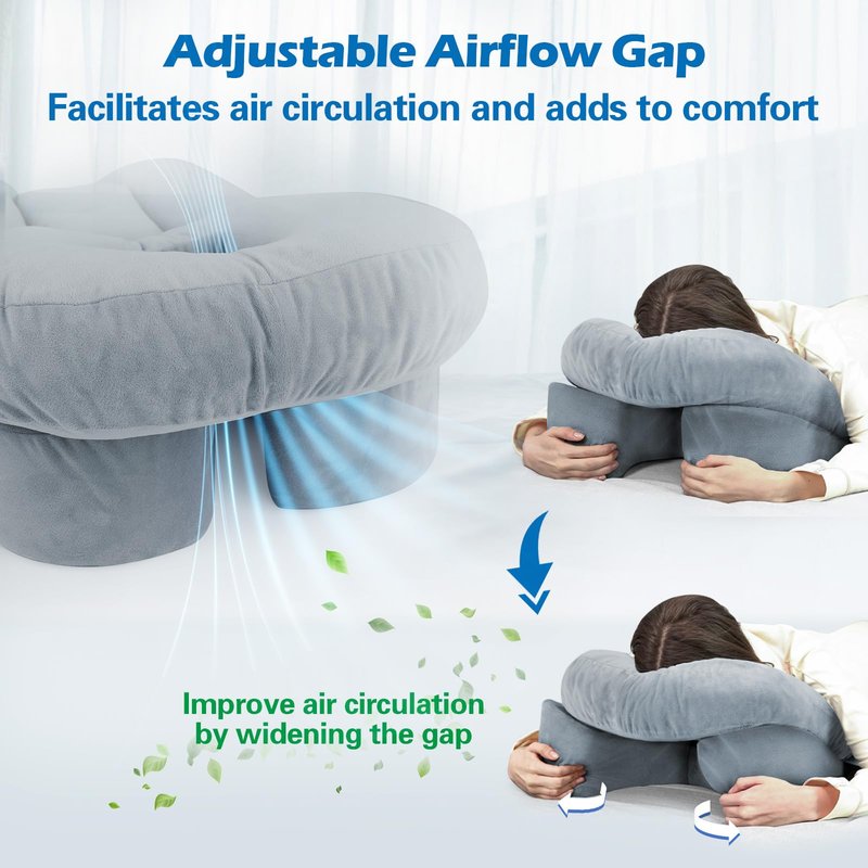 HOMCA Face Down Pillow for Eye Surgery Recovery, Soft Support Stomach Sleeping Pillow with Adjustable Airflow Gap, Face Hole for Small–Medium Adult Faces, Not Recommended for Larger Face Sizes