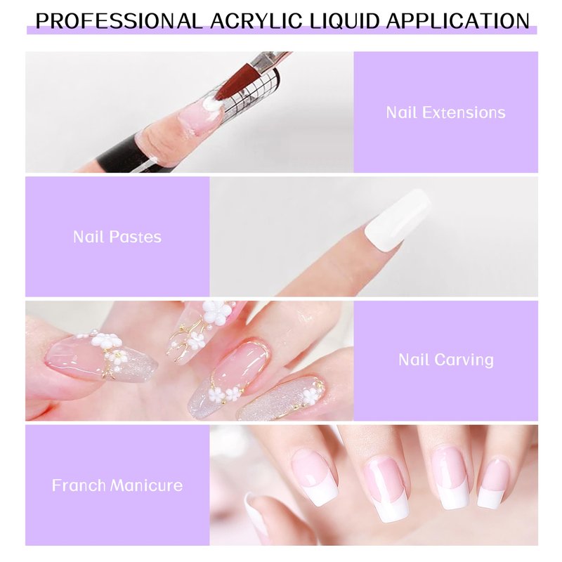 AOBOO Acrylic Liquid Monomer Kit 120ml/4fl.oz Monomer Acrylic Nail for Nail Arts with 3pcs Acrylic Nail Brush Nail System Nail Extension Nail Liquid Monomer for Beginner Use at Home