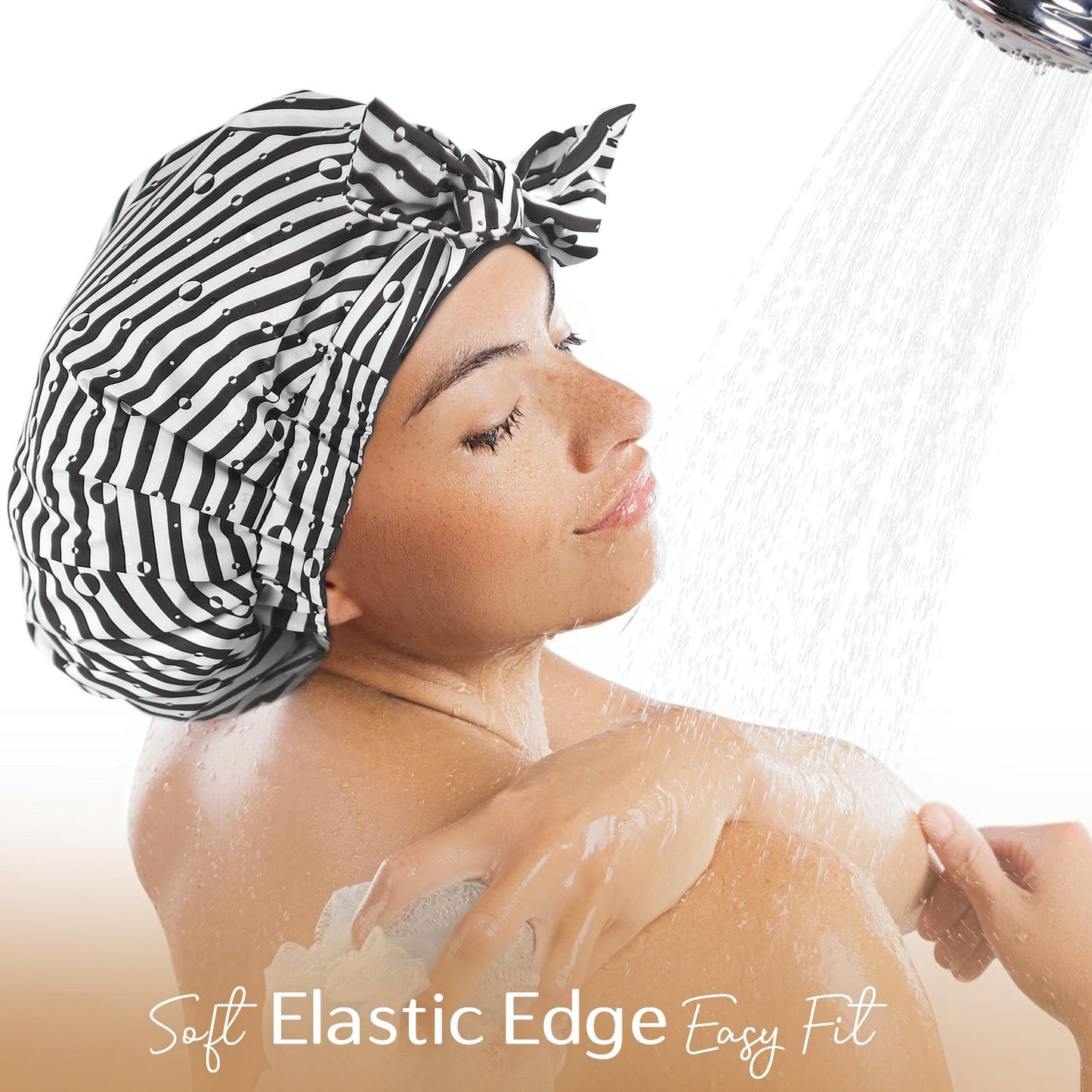 Yanibest Shower Cap for Women Reusable Waterproof, Adjustable Non-Slip Shower Hair Cap, Washable Bath Hat for Long Hair