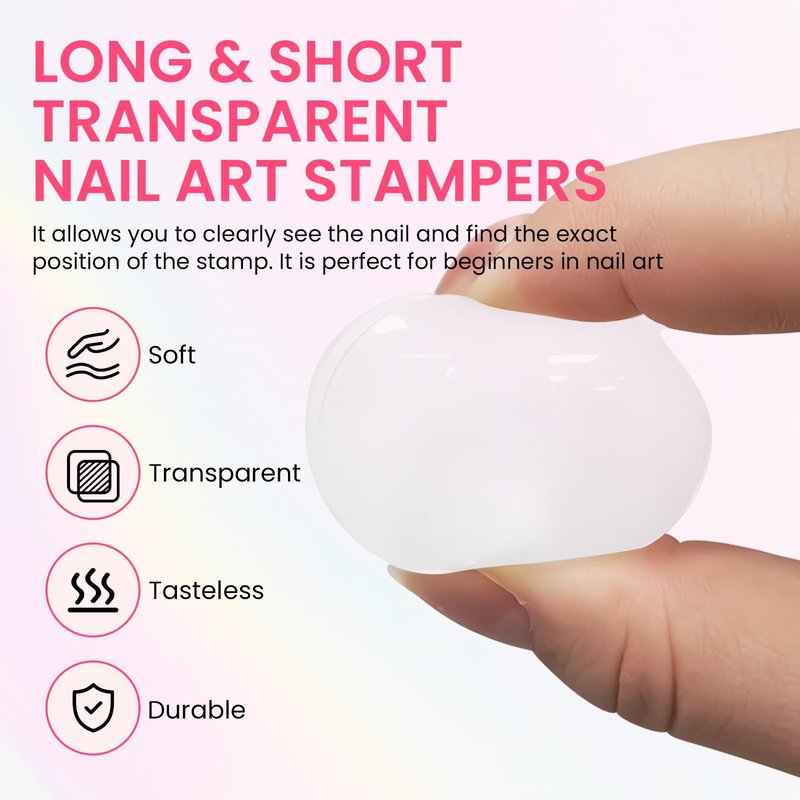 ESUOHYM 6PCS French Tip Nail Stamp Art Kit Clear Silicone Nail Jelly Stamper With Scrapers Polish French Manicure Stamping Set For Women Diy Artists Salon