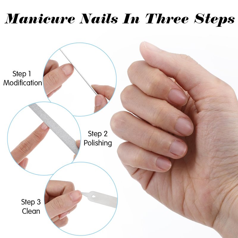 Elegaperma 4pcs Diamond Metal Fingernail File,Narrow Diamond Nail Files for Natural Nails,8 Inch Metal Fingernail File with Pointed Tip for Manicure Pedicure Women Men