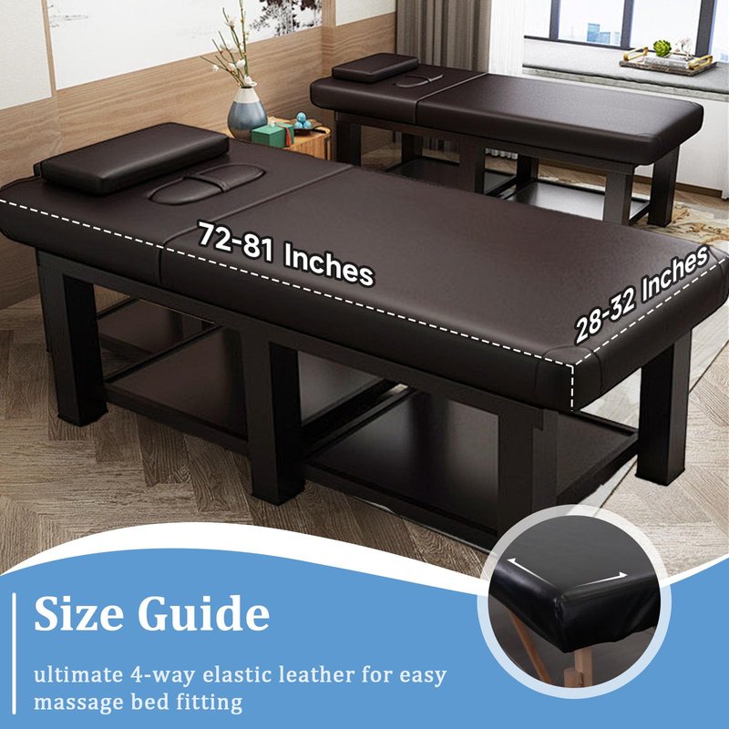 KIDOACOW Leather Massage Table Cover Protector Wipeable Massage Table Cover Fitted Replacement Sheet Covers for Massage Bed/Spa Bed/Lash Beds, Fits 28-32" Wide (Black, 1Pcs)