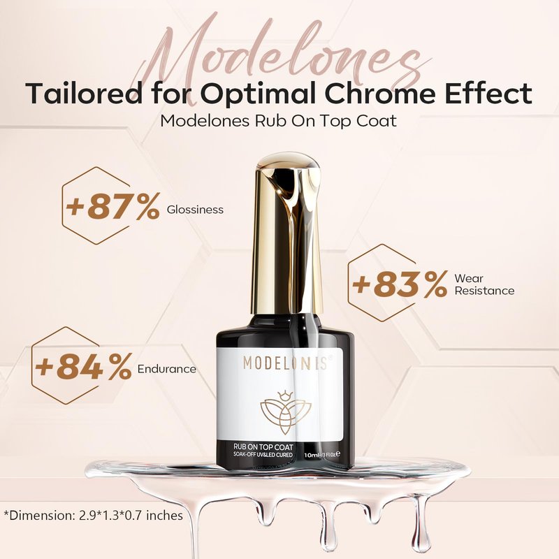 modelones Gel Top Coat for Chrome Nail Powder, Clear Mirror Gloss Metallic Finish No Wipe Gel Polish High Shine Chrom Bond Home Salon DIY Professional Long Lasting Soak Off U V Manicure Nail Art Gift