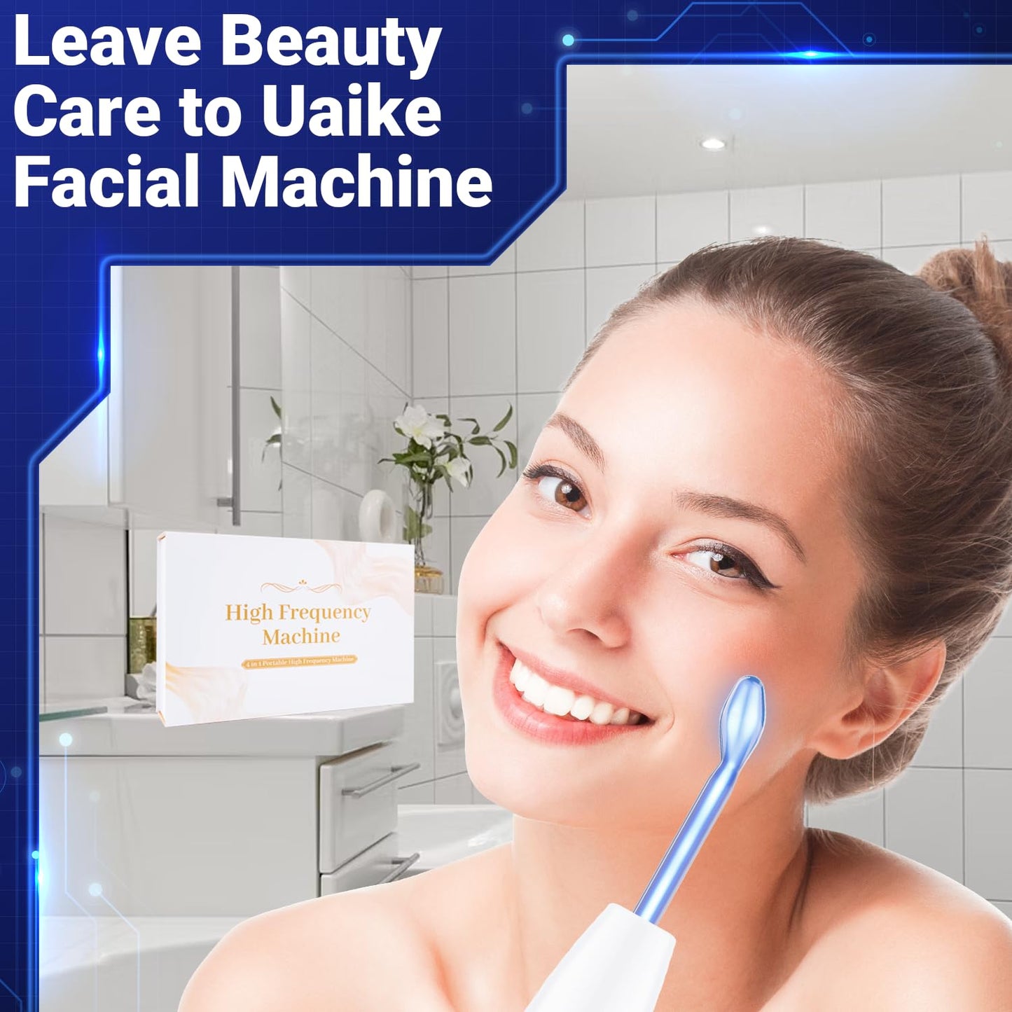 Uaike High Frequency Facial Wand - Portable Handheld Skin Treatment Device with 4 Blue Glass Tubes
