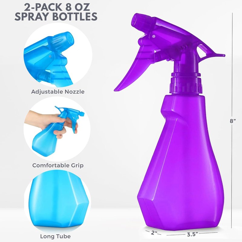 DilaBee 8oz Empty Spray Bottles - Heavy Duty Cleaning & Plant Mister | BPA-Free Blue & Purple 2-Pack