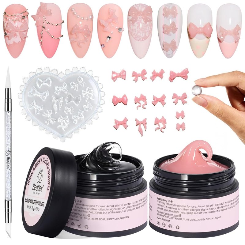Beetles 3D Gel Nail Art Kit - 5-in-1 Non-Sticky Builder Gel with Dual-Ended Sculpting Pen | Clear & Pink