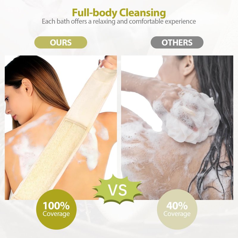 houlishu 1 Pc Natural Loofah Back Scrubber - Double Handles Exfoliating Bath Sponge, Bath Sponge, Body Scrub, to Clean Your Body Deeply, Shower Loofah Scrubber for Men and Women