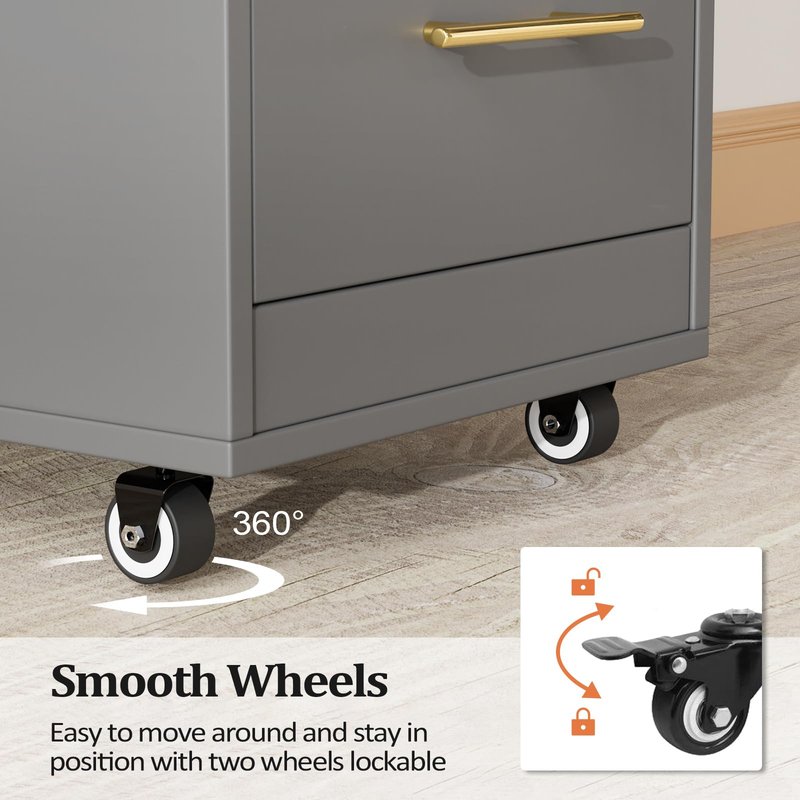 Salon Trolley Cart with Wheels, Wooden Hair Storage Cabinet, Stylist Cart Mobile Hairdressing Barber Station for Beauty Spa Barbershop, 3 Large Drawers, 3 Hot Tool Holders, Grey
