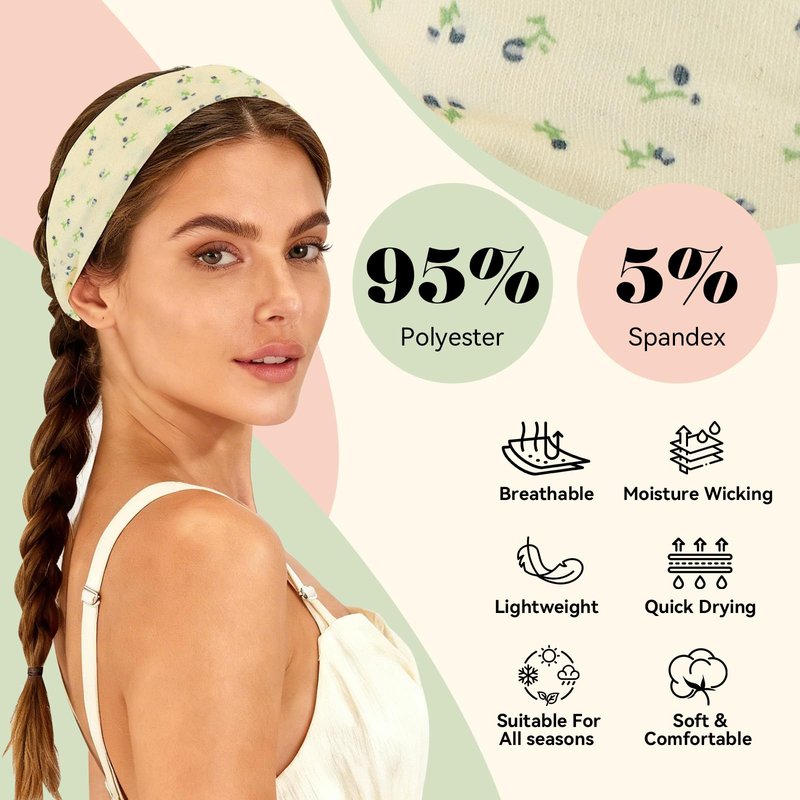 Headbands for Women, Non-Slip Summer-Exclusive Head Bands, Soft Elastic Cotton Wide Hair Bands for Girls, Floral Stripe Heart Thin Hair Accessories for Running, Sports, Workout, Fashion & Daily Wear