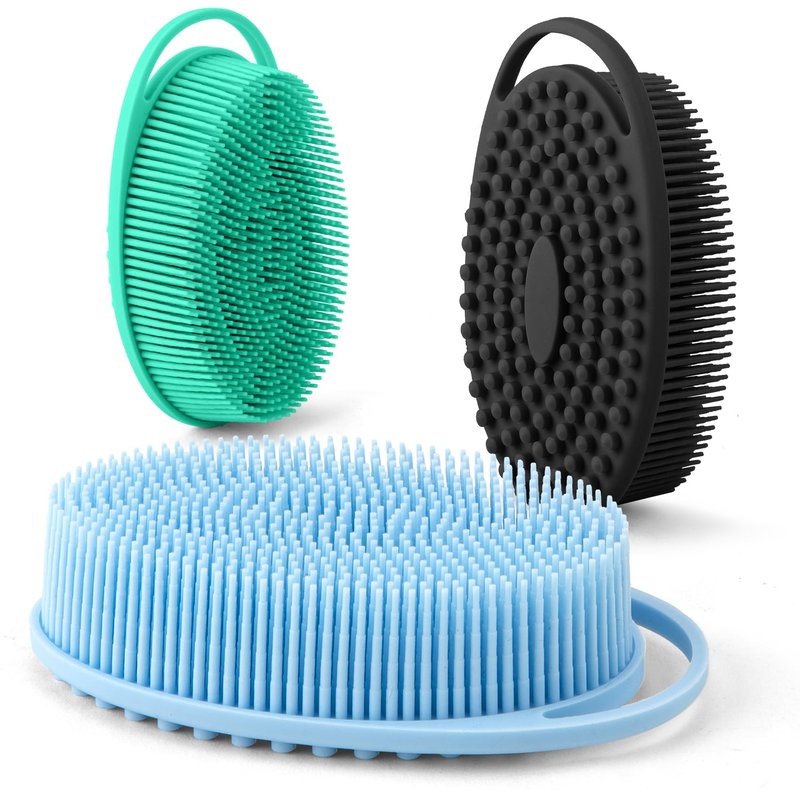 Silicone Body Scrubber,Loofah Exfoliating Body Scrubber,Bath Brush,Set of 3 Soft Body Scrubber,Deep Pore Cleansing,Long Lasting and Durable,Bristles Suitable for Sensitive Skin and Scalp