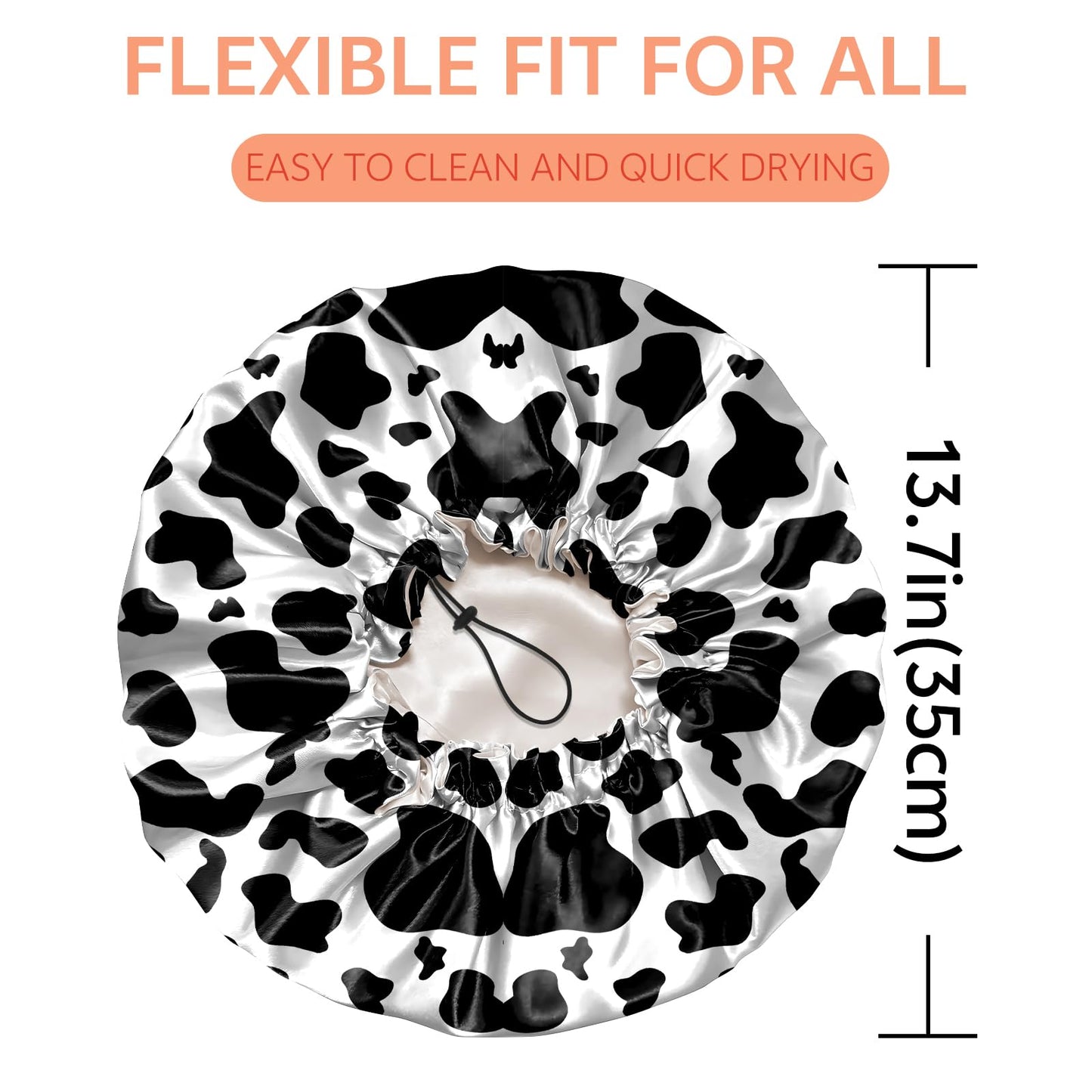 BHAHB Shower Cap Reusable Double Layer Adjustable Elastic Waterproof EVA Hair Bath Caps for Women Girls Cute Aesthetic-Cow Leopard