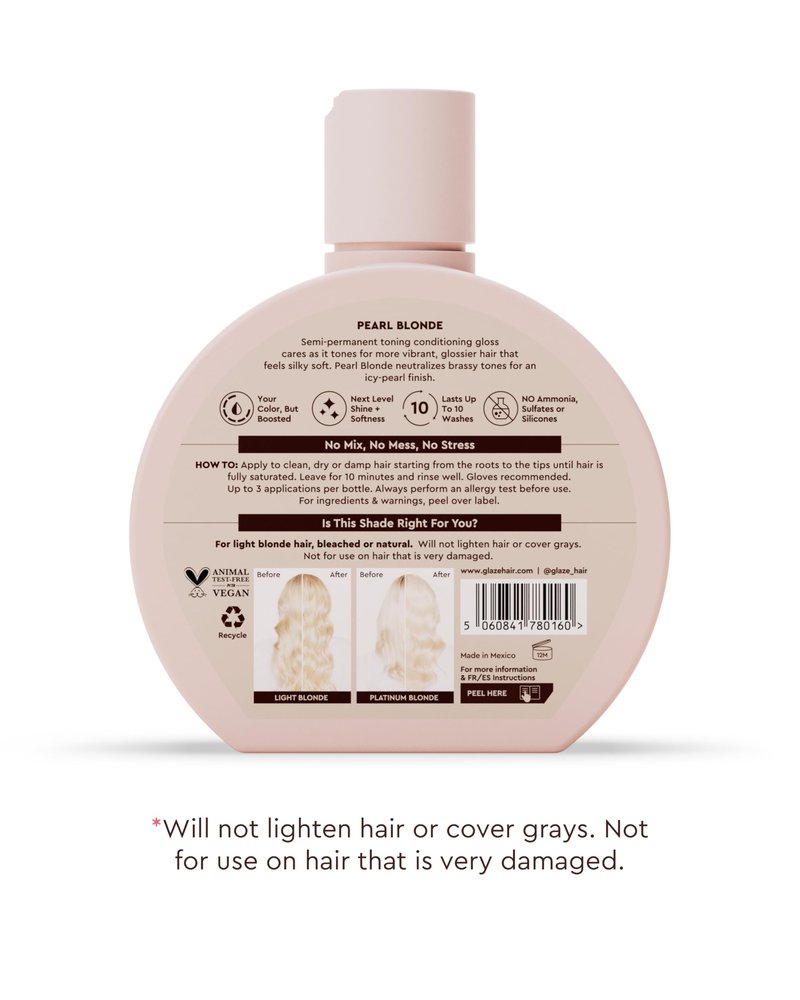 GLAZE SUPERGLOSS PURPLE TONING GLOSS: Hydrating, toning gloss for blonde, bleached & highlighted hair. Neutralizes yellow tones, boosts shine, conditions in 10 minutes - 6.4 fl oz - Pearl Blonde