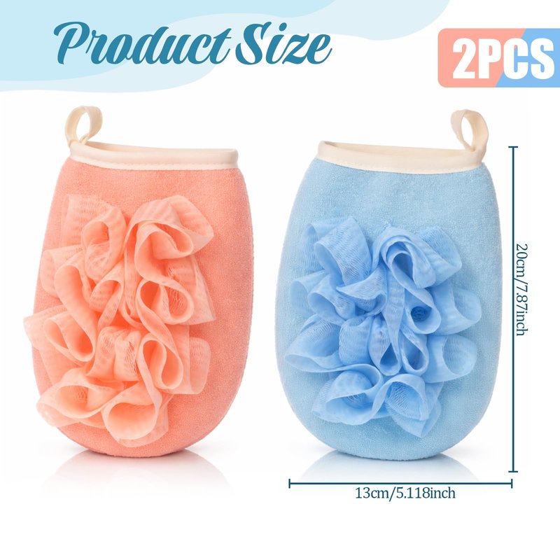 2 PCS Larger Lightweigh Travel Size Loofah, Terry Cloth Small Mini Travel Sponges, Exfoliating Bath Sponges, Bath Shower Pouf for Women Men Gentle Skin Cleansing Body (Pink, Blue)