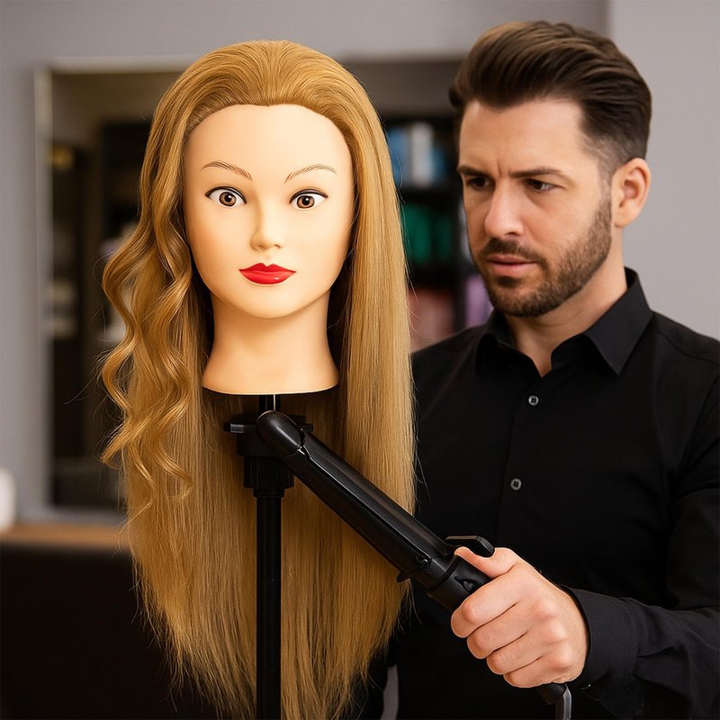 Female Mannequin Head With100% Real Hair Blonde Cosmetology Mannequin Head Hair Styling Hairdressing Practice Training Head Cosmetology Manikin Head Doll Head for Hairdresser with Clamp