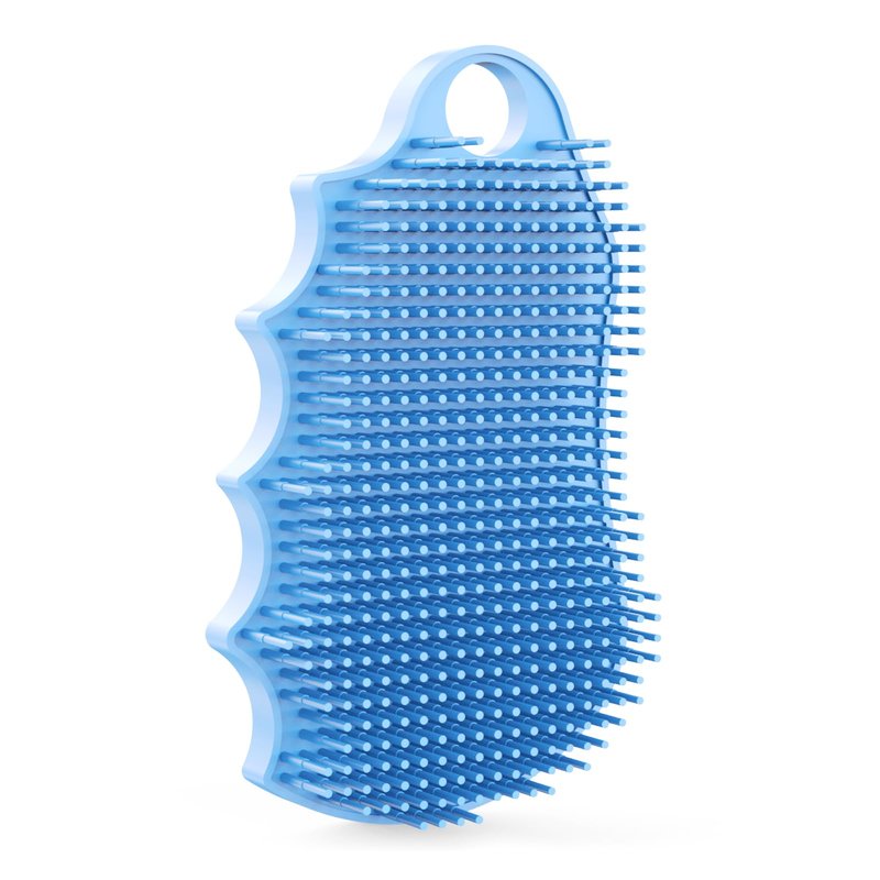 iTokGok Silicone Body Scrubber Silver-Infused Dual-Sided 3-in-1 for Shower, Body Cleaning+Massage+Exfoliator Body Brush Buffer for Men and Women, Silicone Loofah, Non-Slip Handle (Sky Blue)
