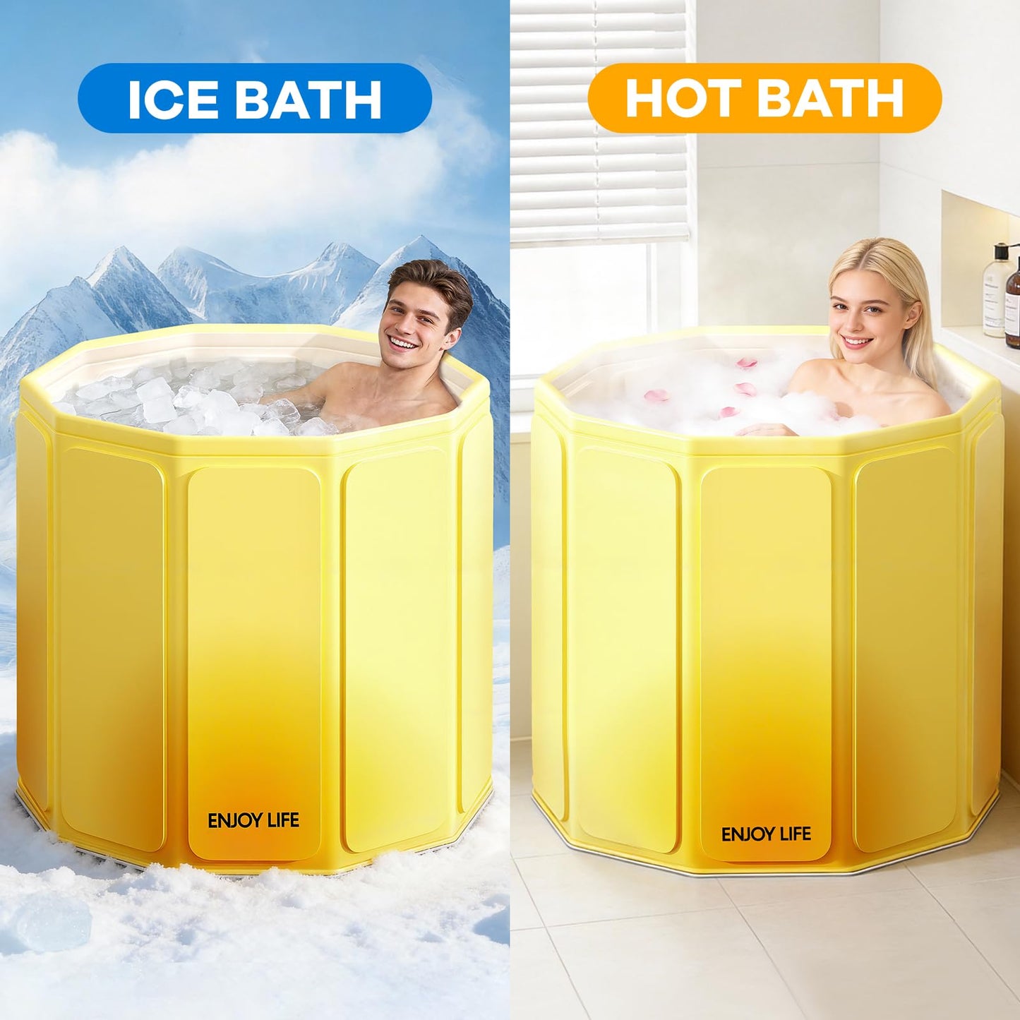 HLCZLUZ Foldable Portable Bathtub, Hot Ice Bath Tub, Shower Tub Non-Inflatable, Collapsible Bathtub SPA Soaking Tubs for Travel, Camping, Gyms, Home (Pink)