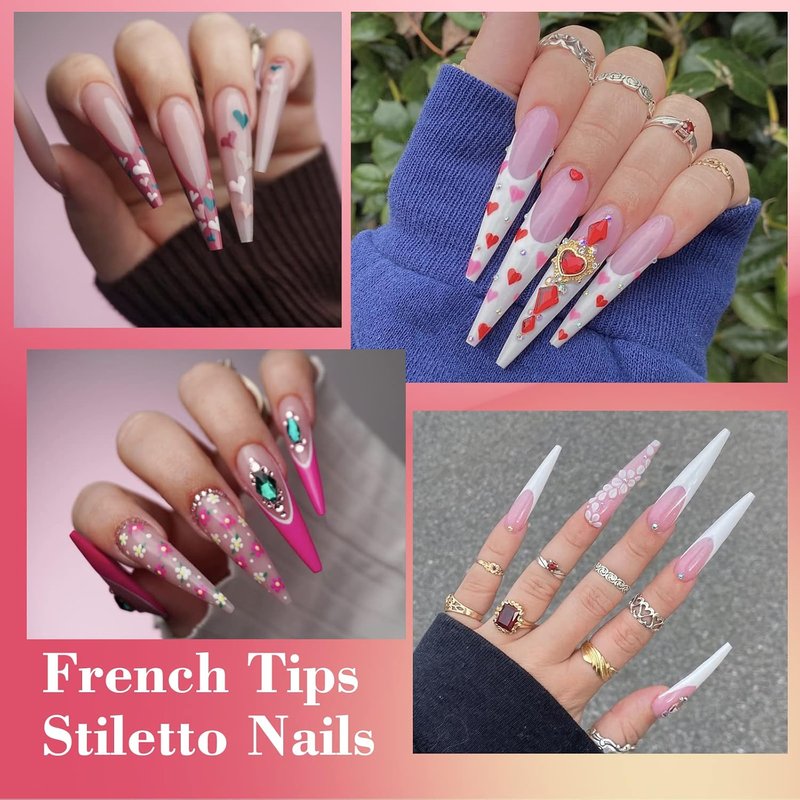 Lionvison 4XL Stiletto Nail Tips for Acrylic Nails Professional, 300Pcs Clear Nail Tips Half Cover Extra Long False Nails for Home Salon DIY, 12 Sizes