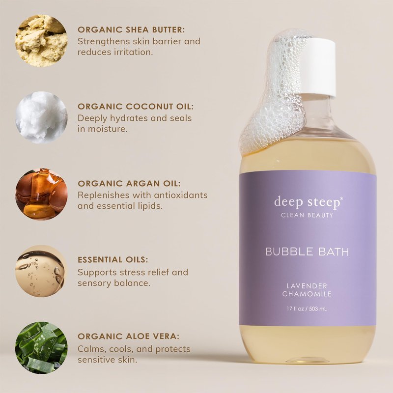 Deep Steep Rosemary Mint Bubble Bath for Women, Hypoallergenic, Clinically Tested, Clean Formula for Sensitive Skin, Sulfate-Free, 17 fl oz Bottle, Essential Bath Accessories