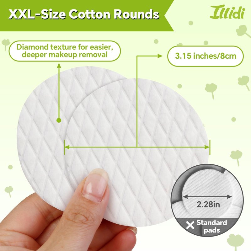 Extra Large Cotton Rounds, 3.15 inches Diameter,(120 Count),100% Pure Cotton Pads, Soft and Lint-Free for Makeup Removal and Face Cleansing