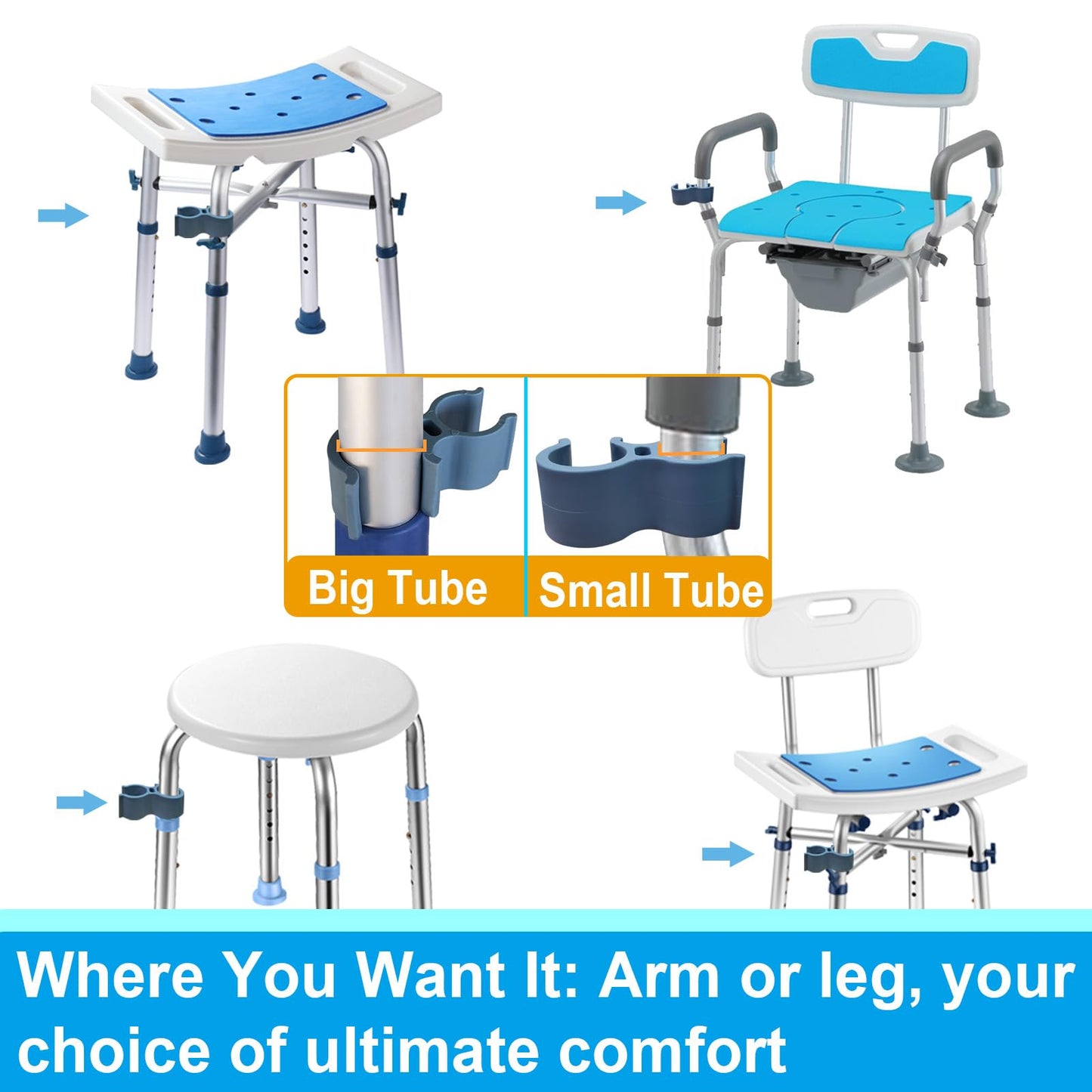 Aliseniors Shower Head Holder Attachment for Bath Seat, Transfer Bench, Bath Stool, Shower Commode, Universal Fit, Blue