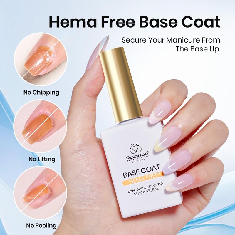 Beetles HEMA Free & TPO Free Protein Nail Dehydrator & Primer with Gel Top Coat and Base Coat Set Soak Off UV LED Gel Nail Polish Foundation Kit for Long Lasting Manicure Gifts