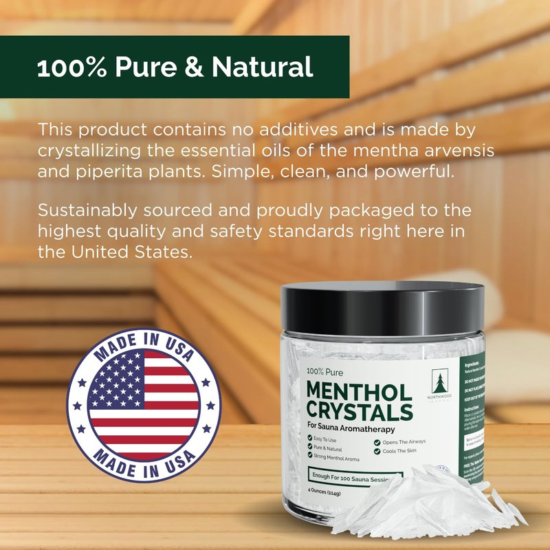 Northwood Sauna - Sauna Menthol Crystals - 100% Pure & Natural - Cooling Aromatherapy Scent & Ice Sensation - 4 Ounces