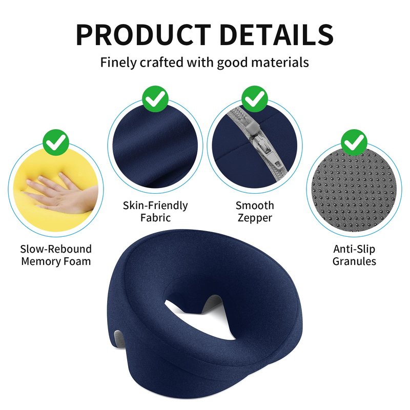 OSZZT Prone Massage Pillow for Facial Support，Prone Pillow for Eye Surgery，Detachable Cover，Facial Ventilation Hole Design (Navy Blue)