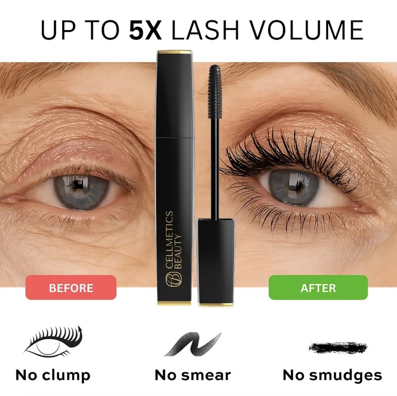 Cellmetics Volumizing & Lengthening Mascara for Women 60+ | Hypoallergenic, Smudge-Free, Black
