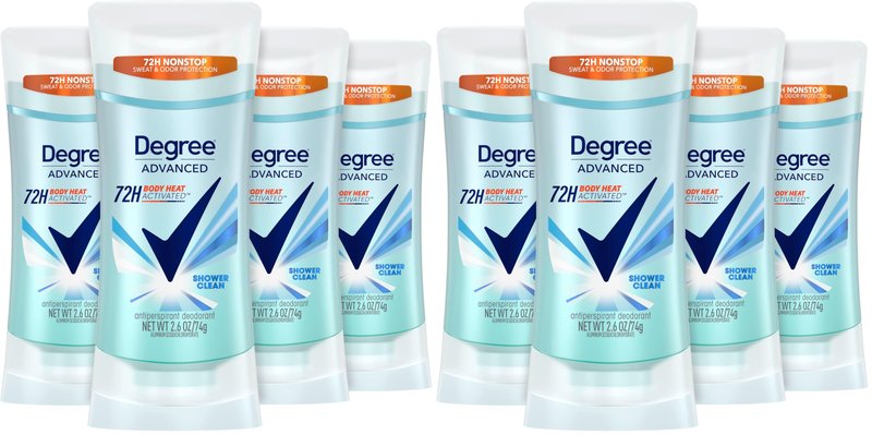 Degree Advanced Antiperspirant Deodorant 72-Hour Sweat & Odor Protection Shower Clean Antiperspirant for Women with MotionSense Technology 2.6 oz,(Pack of 8)